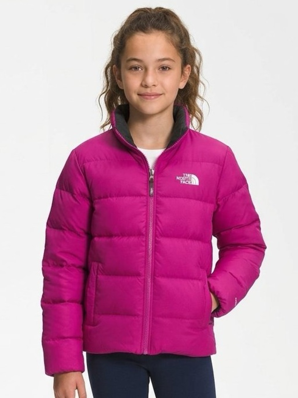 The North Face Youth Girls XL Reversible Bright Magenta Puffer Jacket
